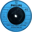 Peters & Lee : Don't Stay Away Too Long (7", RE)