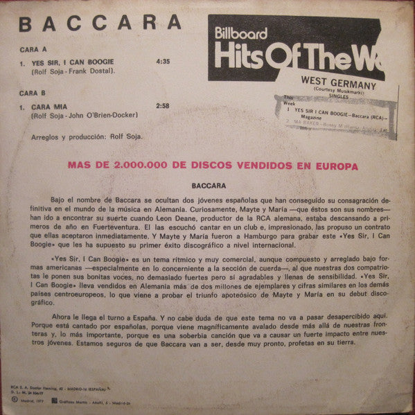 Baccara : Yes Sir, I Can Boogie / Cara Mia (7", Single)