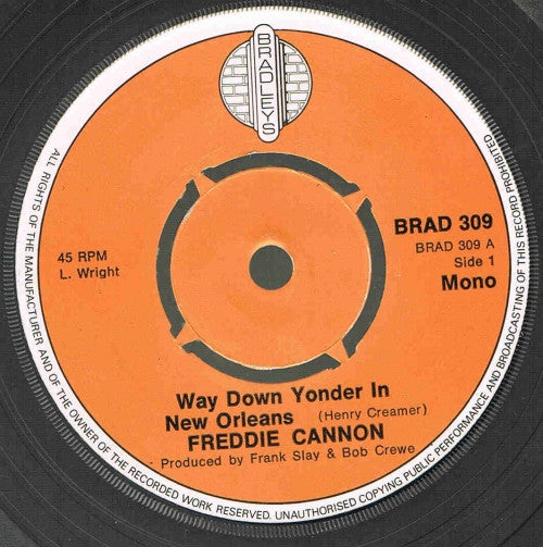 Freddy Cannon : Way Down Yonder In New Orleans / Tallahassee Lassie (7", Single, Mono, 4 P)