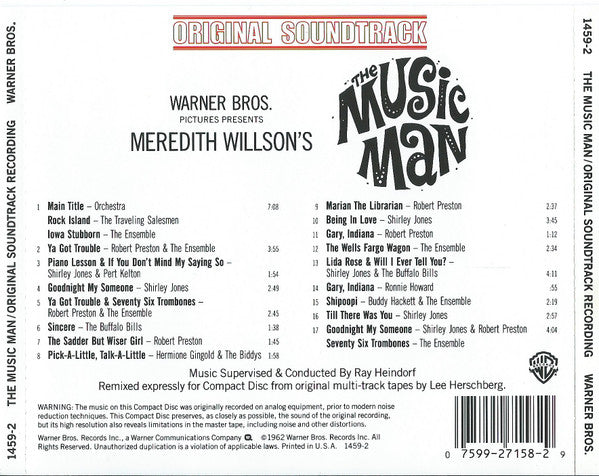 Meredith Willson, Robert Preston (3) - Shirley Jones (2) : The Music Man (Original Soundtrack Recording) (CD, Album, RE)