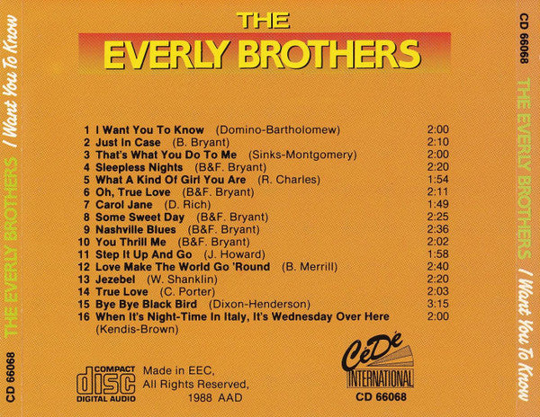 Everly Brothers : I Want You To Know (CD, Comp)