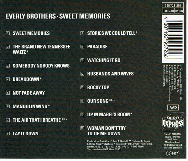 Everly Brothers : Sweet Memories (CD, Comp)