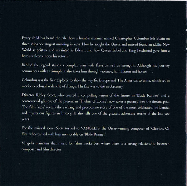 Vangelis : 1492 – Conquest Of Paradise (Music From The Original Soundtrack) (CD, Album)
