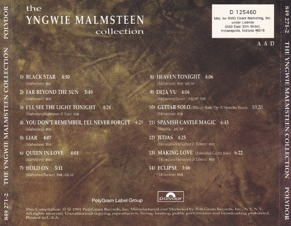 Yngwie Malmsteen : The Yngwie Malmsteen Collection (CD, Comp, Club, RP, PMD)