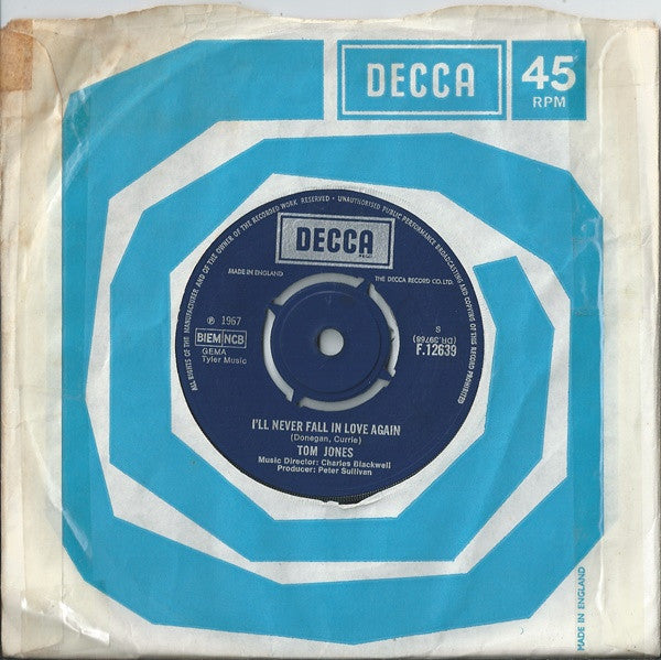 Tom Jones : I'll Never Fall In Love Again (7", Single)