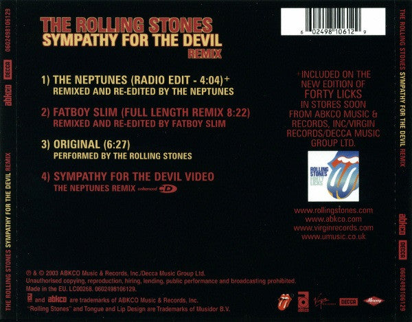 The Rolling Stones : Sympathy For The Devil Remix (CD, Single, Enh, Len)