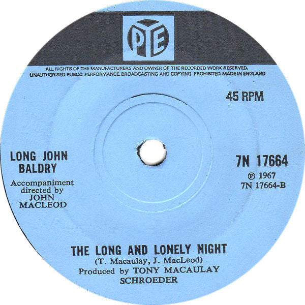Long John Baldry : It's Too Late Now (7", Single, Sol)