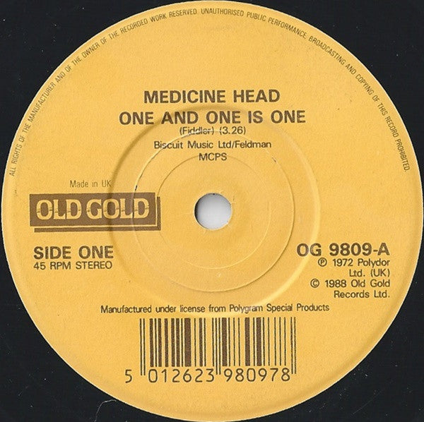 Medicine Head (2) : One And One Is One / Rising Sun (7", Single, RE)