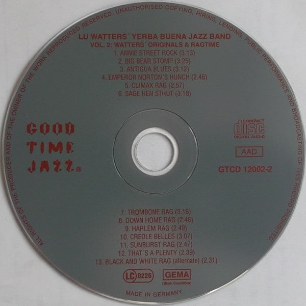 Lu Watters And The Yerba Buena Jazz Band : The San Francisco Style: Vol 2: Watters' Originals And Ragtime (CD, Comp, RE, RM)