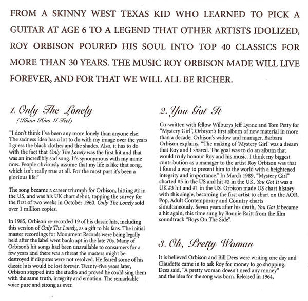 Roy Orbison : The Very Best Of Roy Orbison (CD, Comp)