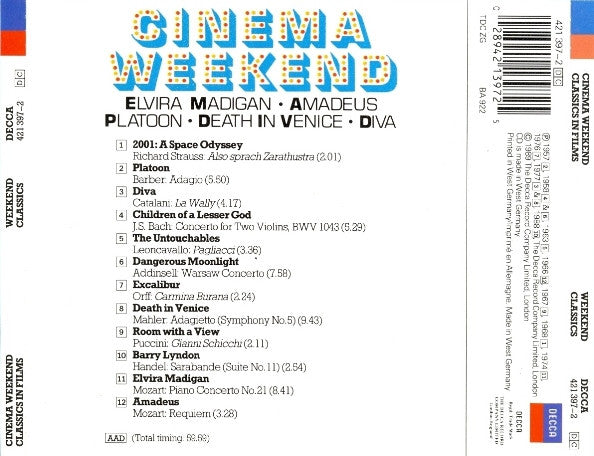 Various : Cinema Weekend - Classics In Films (CD, Comp)