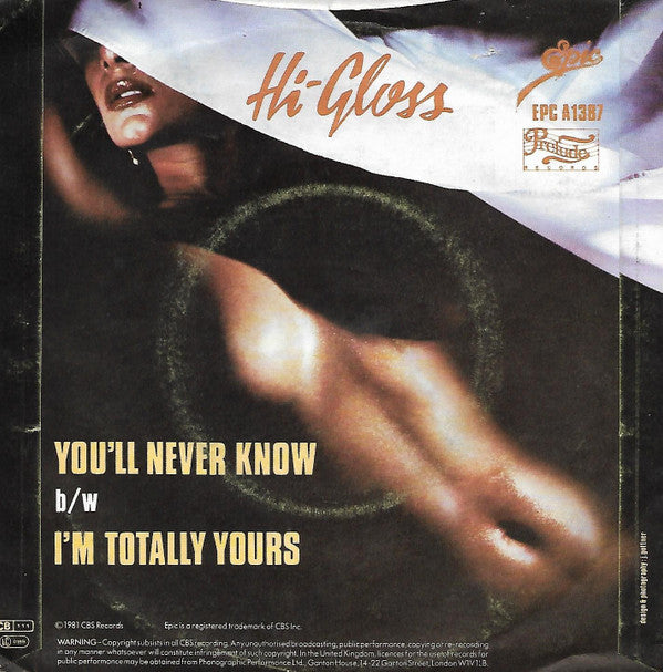 Hi-Gloss : You'll Never Know (7", Single, Pap)