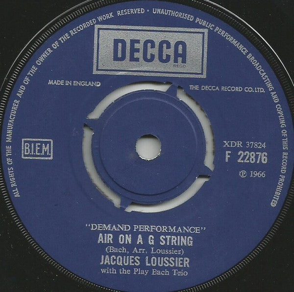 Jacques Loussier Trio : Air On A G String (7", RE)