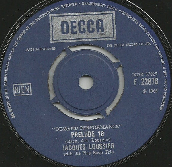 Jacques Loussier Trio : Air On A G String (7", RE)