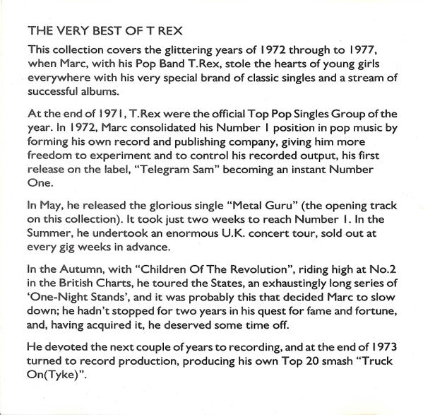 T. Rex : The Very Best Of T.Rex (CD, Comp, RE, RM)