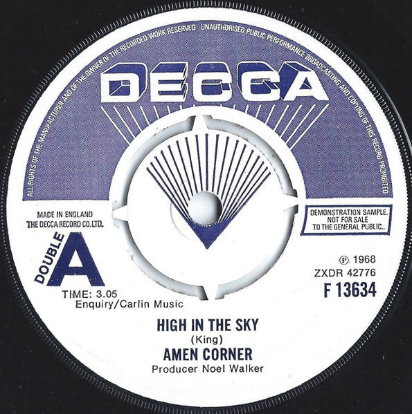 Amen Corner : High In The Sky / Gin House Blues (7", Single, Promo, RE)