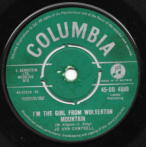 Jo Ann Campbell : I'm The Girl From Wolverton Mountain (7", Single)