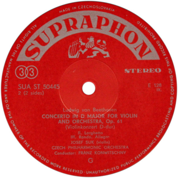 Ludwig van Beethoven - Josef Suk, The Czech Philharmonic Orchestra, Franz Konwitschny : Violin Concerto In D Major, Op. 61 (LP)