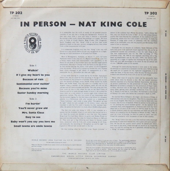 Nat King Cole : In Person (LP, Mono)