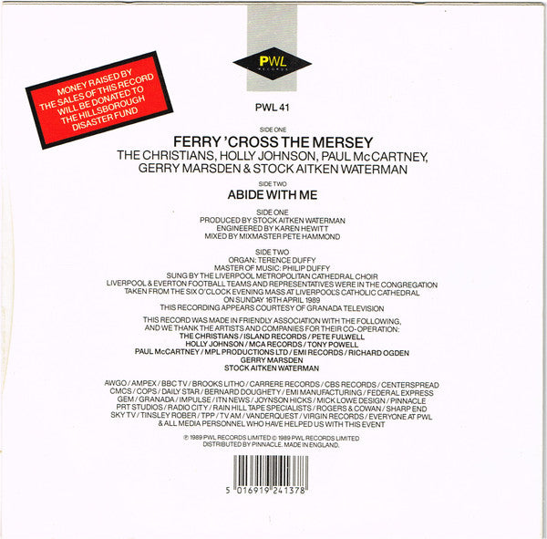 The Christians, Holly Johnson, Paul McCartney, Gerry Marsden & Stock, Aitken & Waterman : Ferry 'Cross The Mersey (7", Single, Pap)