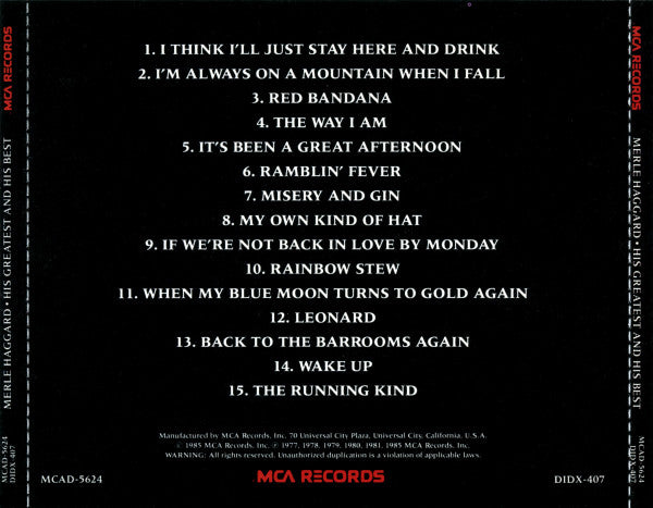 Merle Haggard : His Greatest And His Best (CD, Comp)