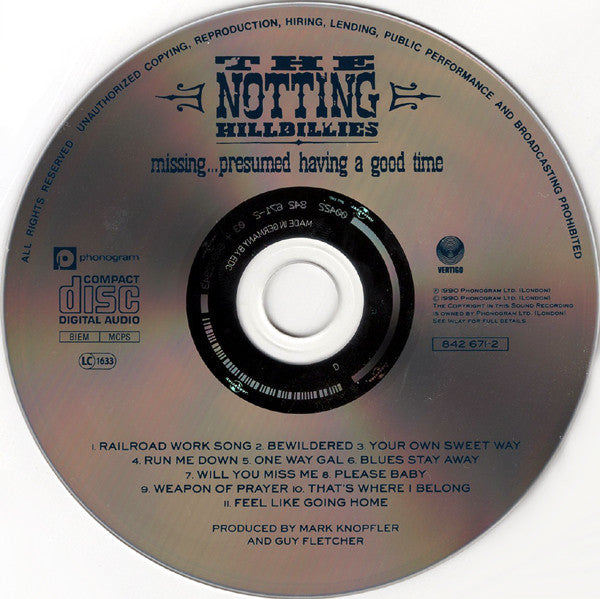 The Notting Hillbillies : Missing... Presumed Having A Good Time (CD, Album, RE, EDC)