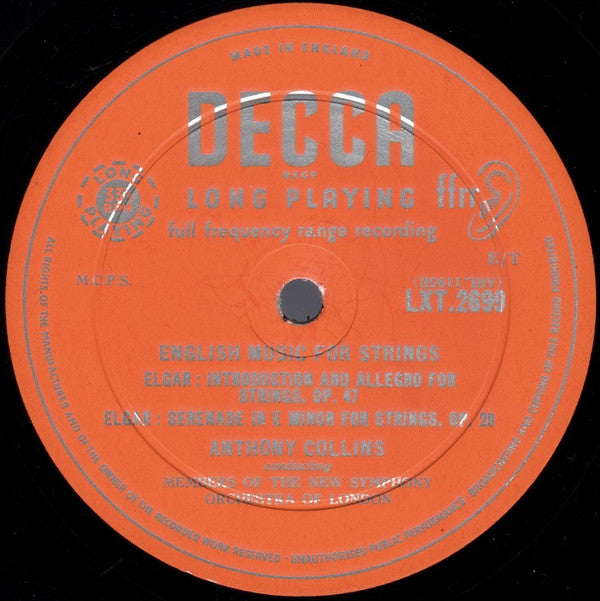Sir Edward Elgar, Ralph Vaughan Williams - Anthony Collins (2) Conducting The New Symphony Orchestra Of London : English Music For Strings (LP, Mono, RP)