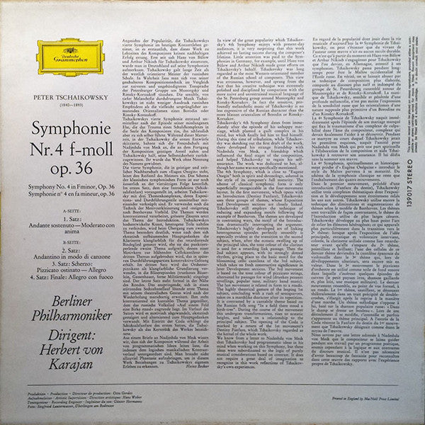 Pyotr Ilyich Tchaikovsky, Berliner Philharmoniker • Herbert von Karajan : Symphony No.4 In F Minor (LP, Album, RE)