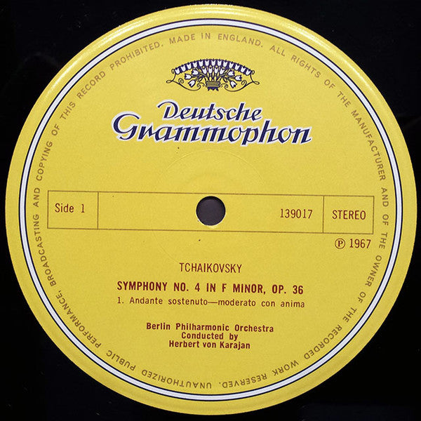 Pyotr Ilyich Tchaikovsky, Berliner Philharmoniker • Herbert von Karajan : Symphony No.4 In F Minor (LP, Album, RE)