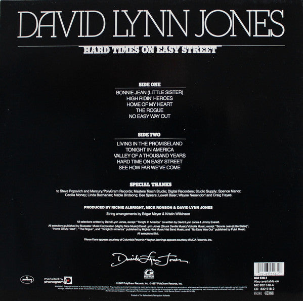 David Lynn Jones : Hard Times On Easy Street (LP, Album)