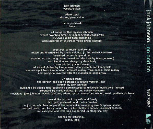 Jack Johnson : On And On  (CD, Album, S/Edition, Dig)