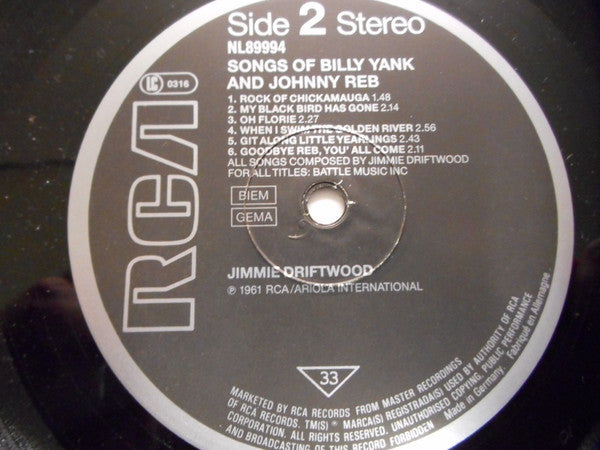 Jimmy Driftwood : Songs Of Billy Yank And Johnny Reb (LP, Album, RE)