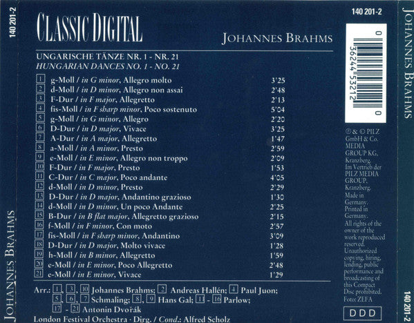 Johannes Brahms : Ungarische Tänze Nr.1 - Nr.21 = Hungarian Dances No.1 - No.21 (CD)