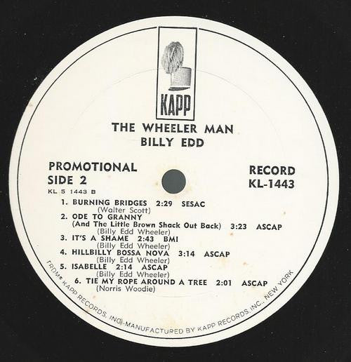 Billy Edd* : The Wheeler Man (LP, Mono, Promo)