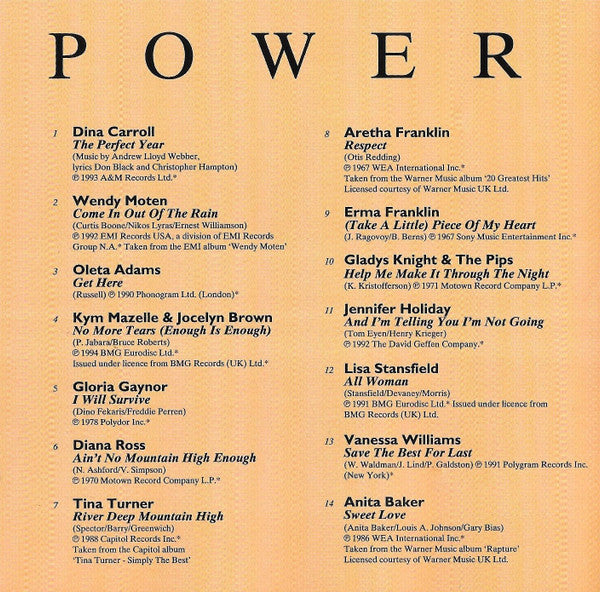 Various : Power & Soul (20 Powerful Vocal Performances) (CD, Comp, RP)