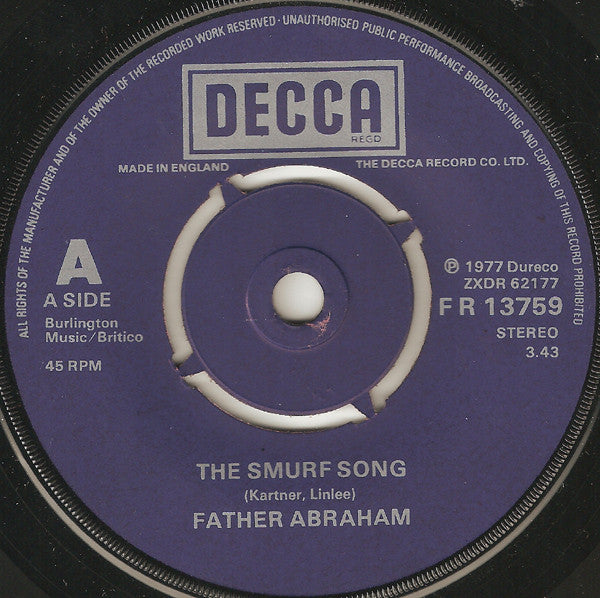 Vader Abraham : The Smurf Song (7", Single)