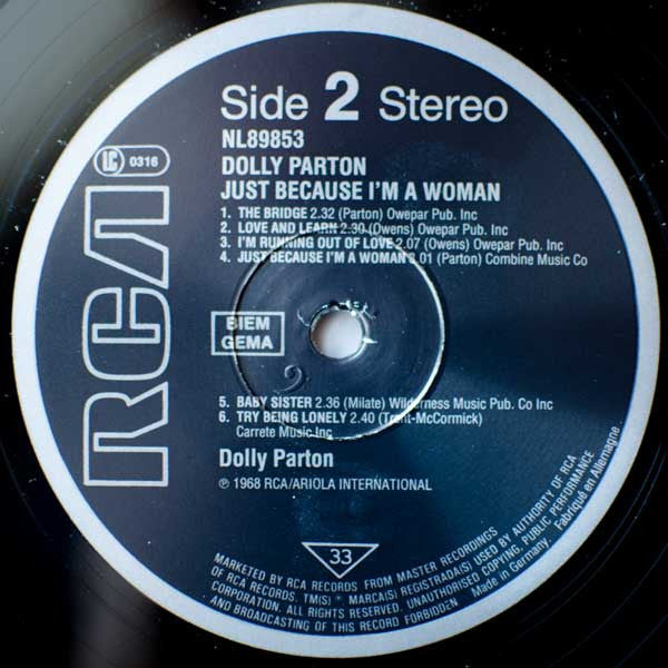 Dolly Parton : Just Because I'm A Woman (LP, Album, RE)