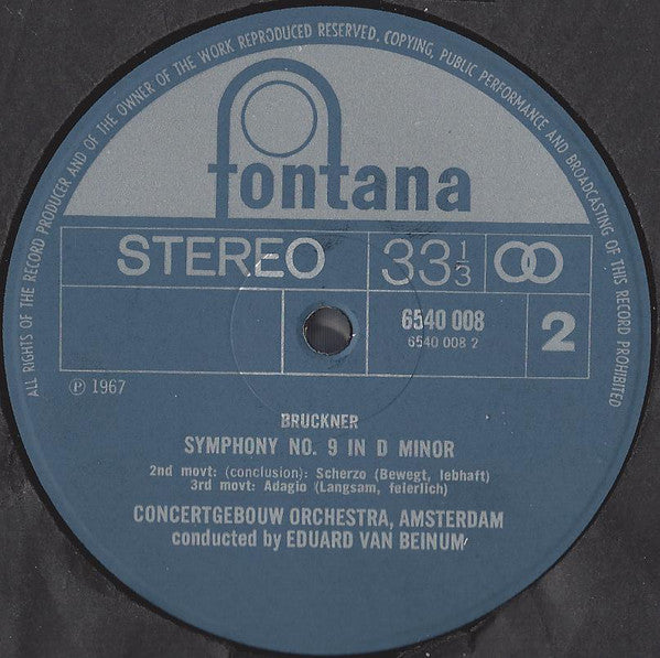 Anton Bruckner, Concertgebouworkest, Eduard van Beinum : Symphony No 9 In D Minor (LP, RE, RM)