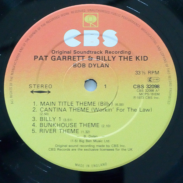 Bob Dylan : Pat Garrett & Billy The Kid - Original Soundtrack Recording (LP, Album, RE)