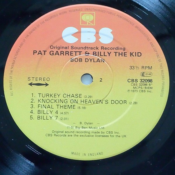 Bob Dylan : Pat Garrett & Billy The Kid - Original Soundtrack Recording (LP, Album, RE)