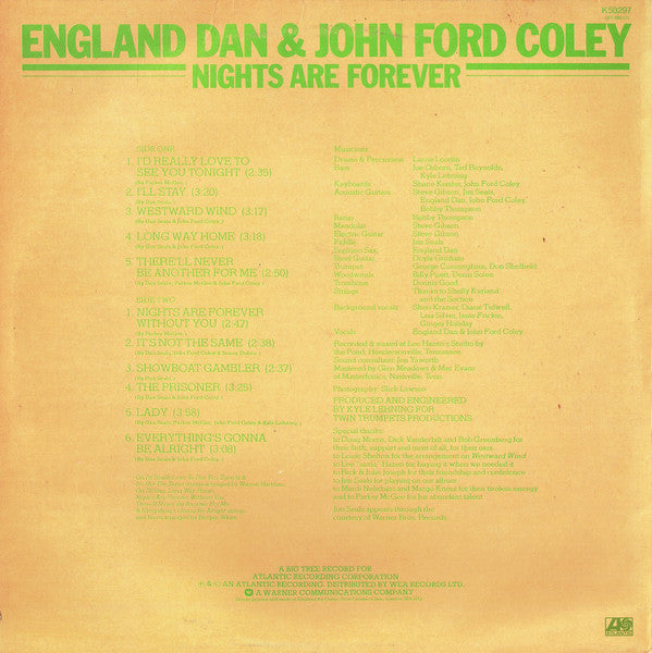 England Dan & John Ford Coley : Nights Are Forever (LP, Album)