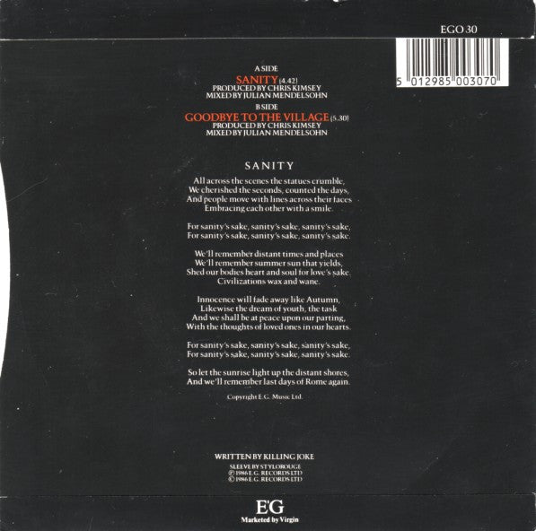 Killing Joke : Sanity (7", Single)