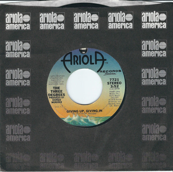 The Three Degrees : Giving Up, Giving In (7", Styrene, Ter)