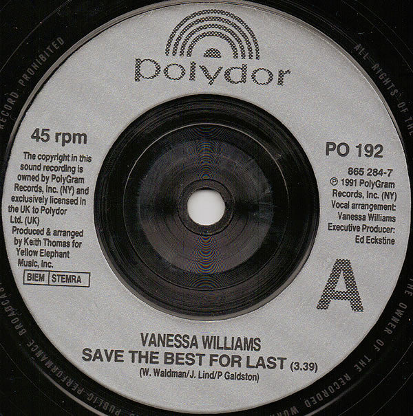 Vanessa Williams : Save The Best For Last (7", Single)