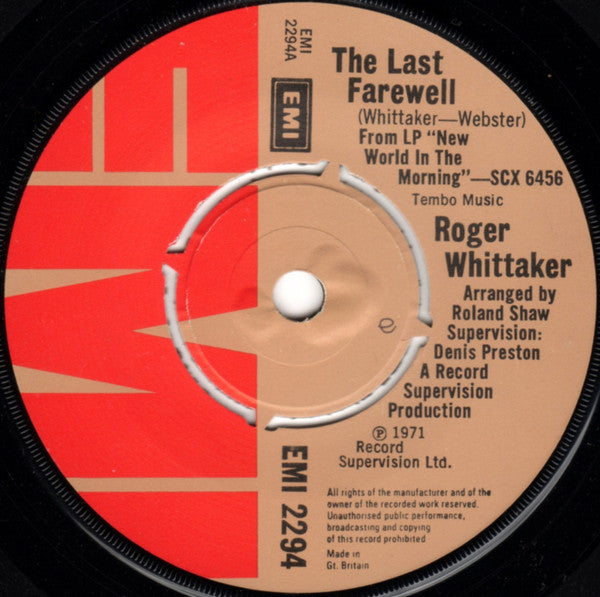 Roger Whittaker : The Last Farewell (7", Single)