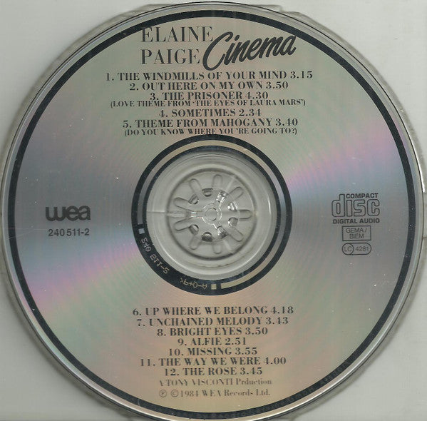 Elaine Paige : Cinema (CD, Album)
