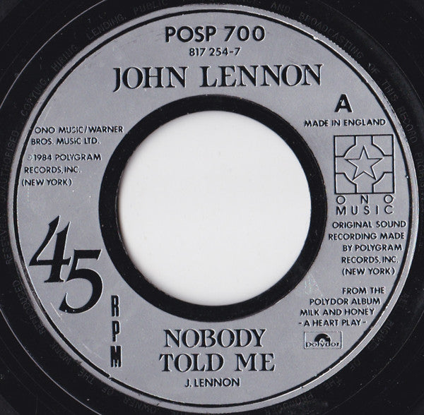 John Lennon : Nobody Told Me (7", Single, Sil)