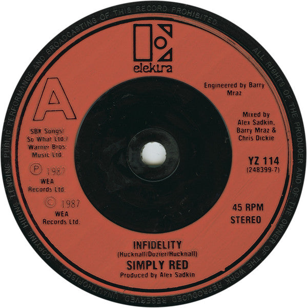 Simply Red : Infidelity   (7", Single, Red)