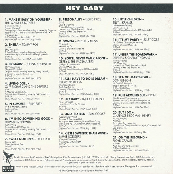 Various : Hits Of Rock 'N' Roll - Hey Baby (CD, Comp)