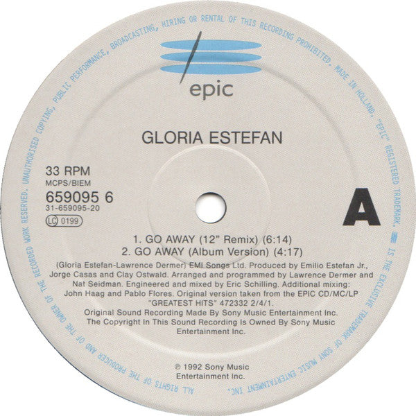 Gloria Estefan : Go Away (12", Single)